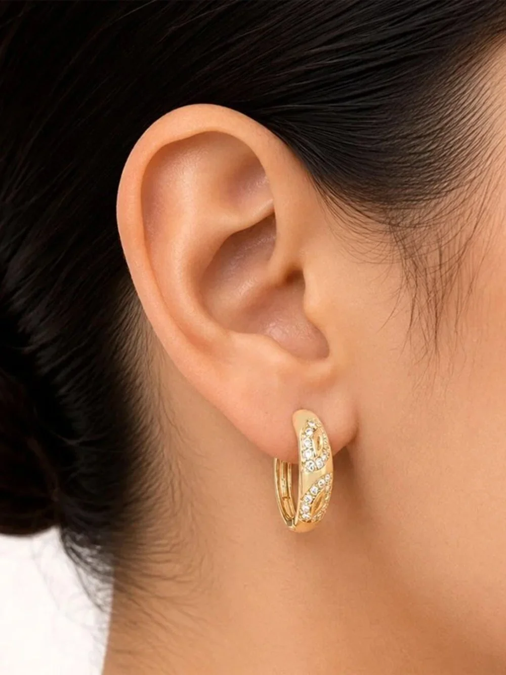 Created White Sapphire Single Huggie Earring 14k Yellow Gold